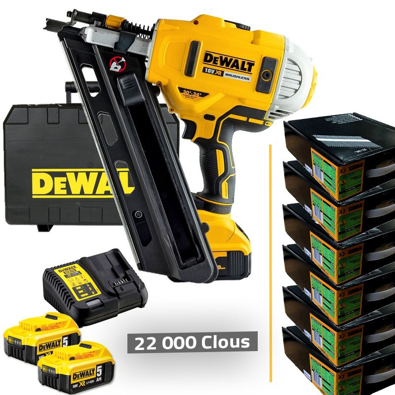 DEWALT CLOUEUR CHARPENTE DCN692P2 + 22 000  clous 70 mm annelés galva 12 µ