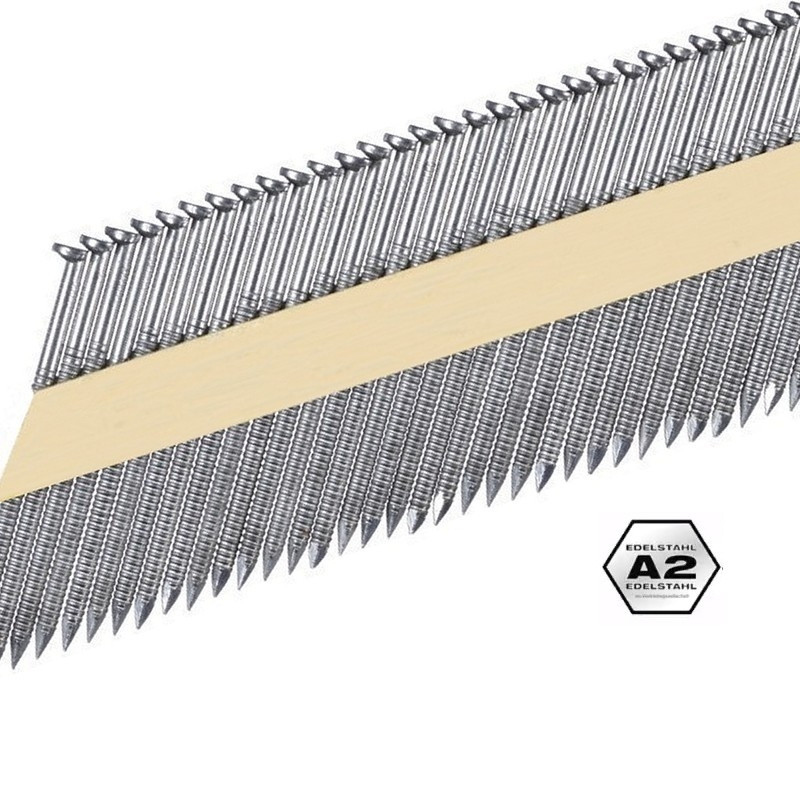 Clous en bande papier 34° 2.8x55 Annelés Inox A2