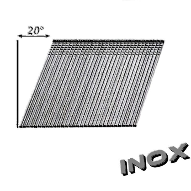 Pointes en bande 20° Brads inclinées 44 mm Inox 16GA