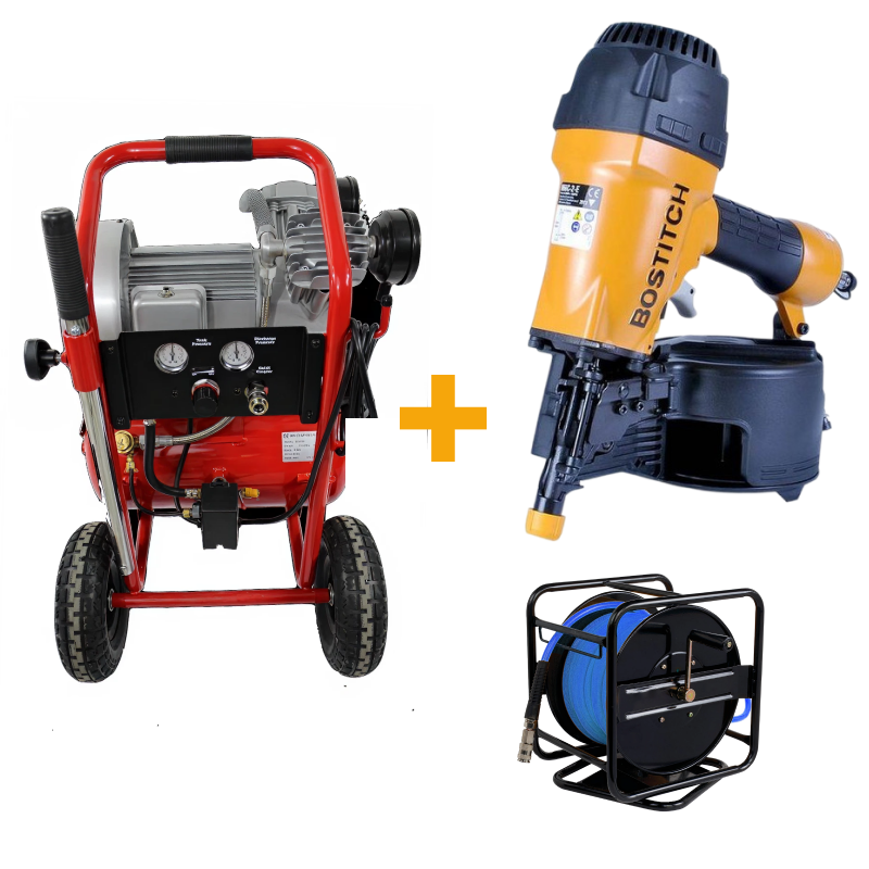 Compresseur 2,5 CV + BOSTITCH N66C-2-E + Enrouleur 30 m